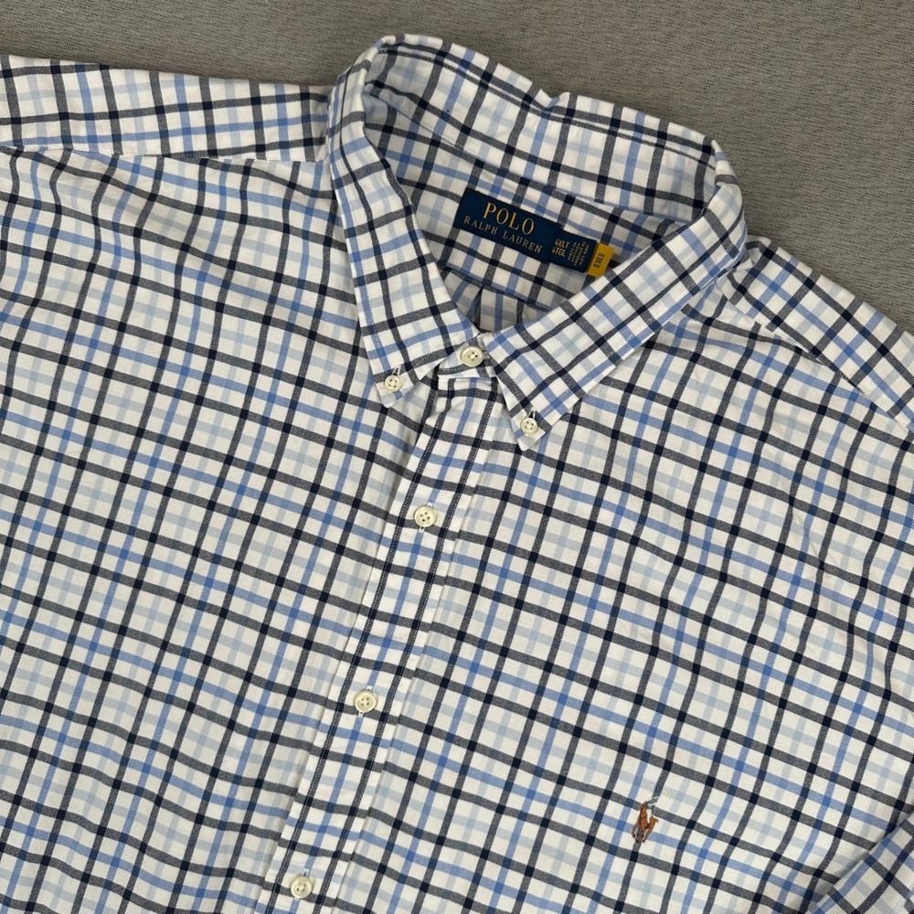 Polo Ralph Lauren Oxford Shirt Mens 4XLT Blue Plaid Flesh Pony Button Long Slv